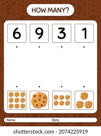 How many counting game with cookie. worksheet for preschool kids, kids activity sheet