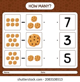 How many counting game with cookie. worksheet for preschool kids, kids activity sheet
