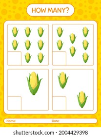 How many counting game with corn. worksheet for preschool kids, kids activity sheet, printable worksheet