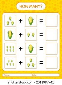 How many counting game with corn. worksheet for preschool kids, kids activity sheet, printable worksheet