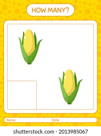 How many counting game with corn. worksheet for preschool kids, kids activity sheet, printable worksheet