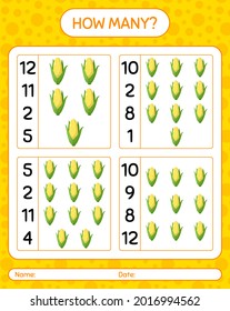 How many counting game with corn. worksheet for preschool kids, kids activity sheet, printable worksheet