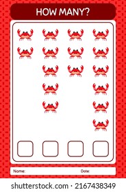 How many counting game with crab. worksheet for preschool kids, kids activity sheet