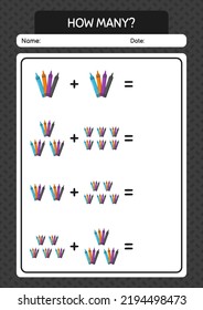 How many counting game with crayons. worksheet for preschool kids, kids activity sheet