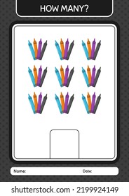 How many counting game with crayons. worksheet for preschool kids, kids activity sheet