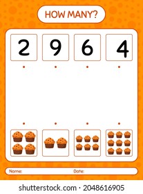 How many counting game with cupcake. worksheet for preschool kids, kids activity sheet
