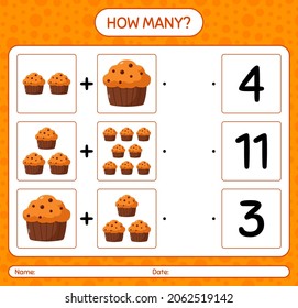 How many counting game with cupcake. worksheet for preschool kids, kids activity sheet