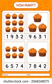 How many counting game with cupcake. worksheet for preschool kids, kids activity sheet