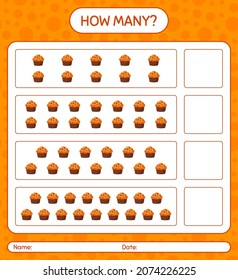 How many counting game with cupcake. worksheet for preschool kids, kids activity sheet