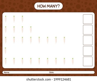 How many counting game with daikon. worksheet for preschool kids, kids activity sheet, printable worksheet