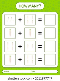 How many counting game with daikon. worksheet for preschool kids, kids activity sheet, printable worksheet