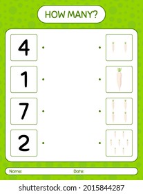 How many counting game with daikon. worksheet for preschool kids, kids activity sheet, printable worksheet