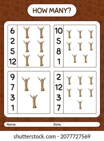 How many counting game with dead tree. worksheet for preschool kids, kids activity sheet