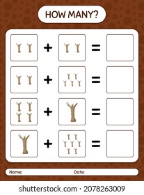 How many counting game with dead tree. worksheet for preschool kids, kids activity sheet