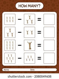 How many counting game with dead tree. worksheet for preschool kids, kids activity sheet