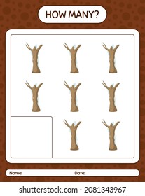 How many counting game with dead tree. worksheet for preschool kids, kids activity sheet