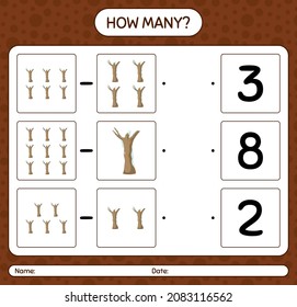 How many counting game with dead tree. worksheet for preschool kids, kids activity sheet