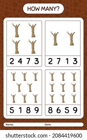 How many counting game with dead tree. worksheet for preschool kids, kids activity sheet