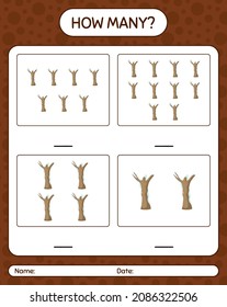 How many counting game with dead tree. worksheet for preschool kids, kids activity sheet