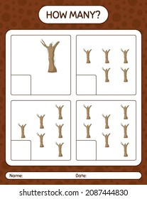 How many counting game with dead tree. worksheet for preschool kids, kids activity sheet
