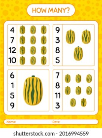 How many counting game with delicata squash. worksheet for preschool kids, kids activity sheet, printable worksheet