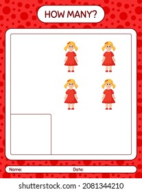 How many counting game with doll. worksheet for preschool kids, kids activity sheet