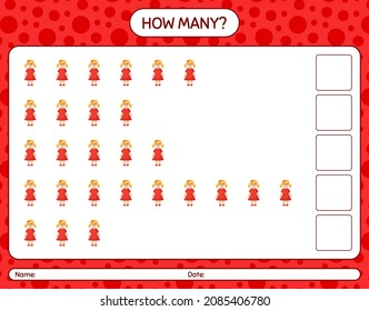 How many counting game with doll. worksheet for preschool kids, kids activity sheet