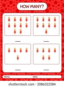 How many counting game with doll. worksheet for preschool kids, kids activity sheet