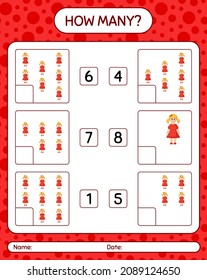 How many counting game with doll. worksheet for preschool kids, kids activity sheet