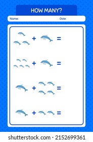 How many counting game with dolphin. worksheet for preschool kids, kids activity sheet