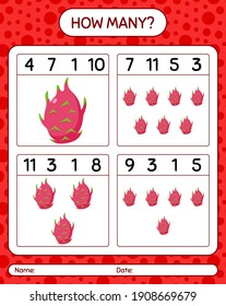 How many counting game with dragonfruit. worksheet for preschool kids, kids activity sheet, printable worksheet