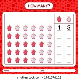 How many counting game with dragonfruit worksheet for preschool kids, kids activity sheet, printable worksheet