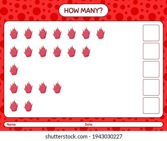 How many counting game with dragonfruit worksheet for preschool kids, kids activity sheet, printable worksheet