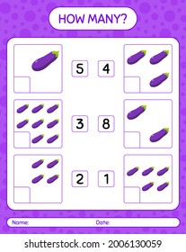 How many counting game with eggplant. worksheet for preschool kids, kids activity sheet, printable worksheet