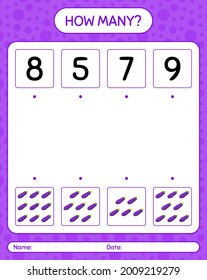 How many counting game with eggplant. worksheet for preschool kids, kids activity sheet, printable worksheet