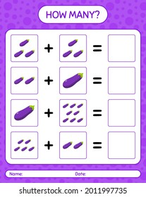 How many counting game with eggplant. worksheet for preschool kids, kids activity sheet, printable worksheet