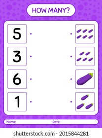 How many counting game with eggplant. worksheet for preschool kids, kids activity sheet, printable worksheet