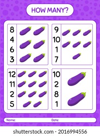 How many counting game with eggplant. worksheet for preschool kids, kids activity sheet, printable worksheet