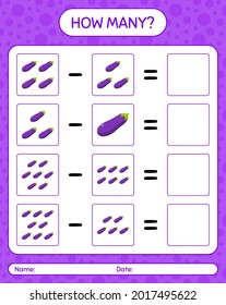 How many counting game with eggplant. worksheet for preschool kids, kids activity sheet, printable worksheet