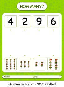 How many counting game with elf. worksheet for preschool kids, kids activity sheet