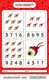 How many counting game with eyeball. worksheet for preschool kids, kids activity sheet
