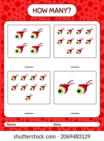 How many counting game with eyeball. worksheet for preschool kids, kids activity sheet