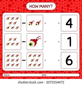 How many counting game with eyeball. worksheet for preschool kids, kids activity sheet