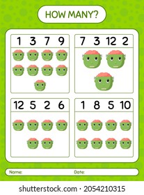 How many counting game with frankenstein. worksheet for preschool kids, kids activity sheet