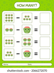 How many counting game with frankenstein. worksheet for preschool kids, kids activity sheet