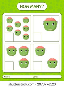 How many counting game with frankenstein. worksheet for preschool kids, kids activity sheet