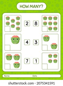 How many counting game with frankenstein. worksheet for preschool kids, kids activity sheet