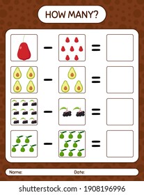 How many counting game with fruit. worksheet for preschool kids, kids activity sheet, printable worksheet