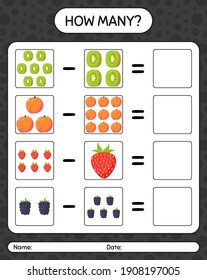 How many counting game with fruit. worksheet for preschool kids, kids activity sheet, printable worksheet