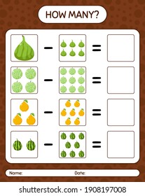 How many counting game with fruit. worksheet for preschool kids, kids activity sheet, printable worksheet